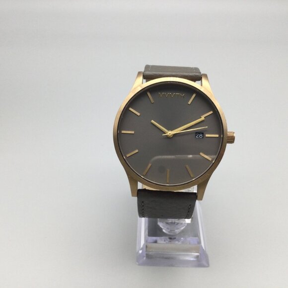 MVMT Classic Watch Men 45mm Gold Tone Date Gray Leather Band New Battery - Picture 2 of 15